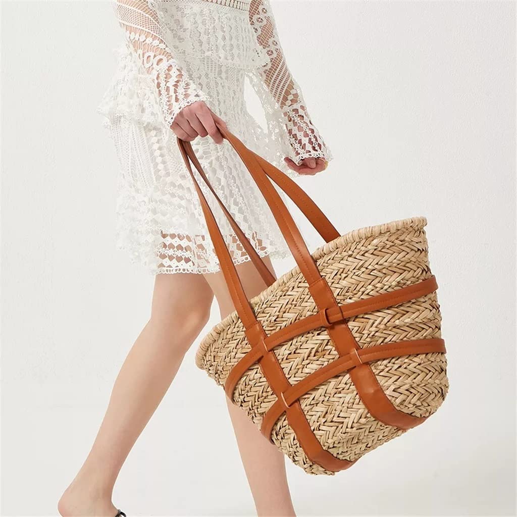 Stylish Rattan Women's Shoulder Bag - Chic Hexagon Wicker Woven Crossbody Purse for Ladies | Summer Beach Straw Handbag | Handmade Small Boho Purse in Brown | Perfect for Vacation, Shopping & Outdoor Activities