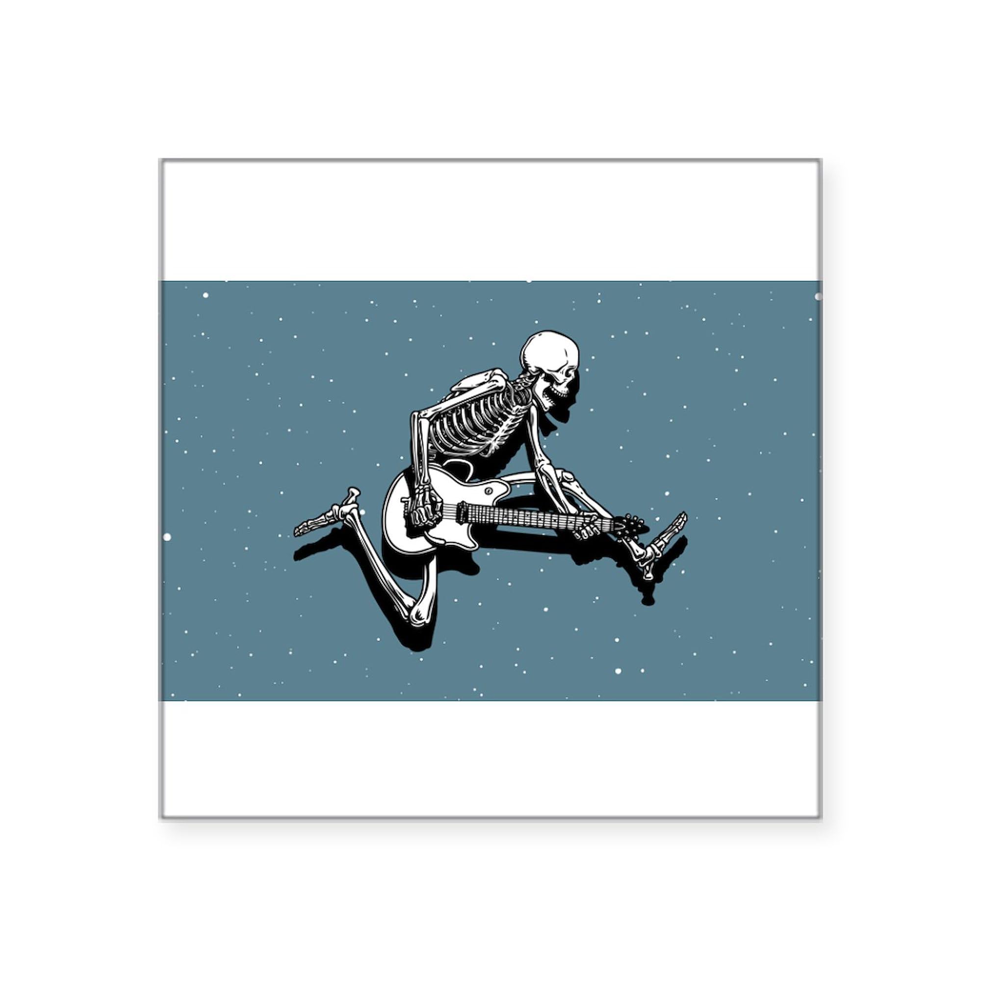 Skeleton Guitarist Rectangle Sticker - Waterproof Vinyl Decal for Cars, Laptops, Windows - Rock Music Lover Gift for Bikers, Musicians, Halloween Decor