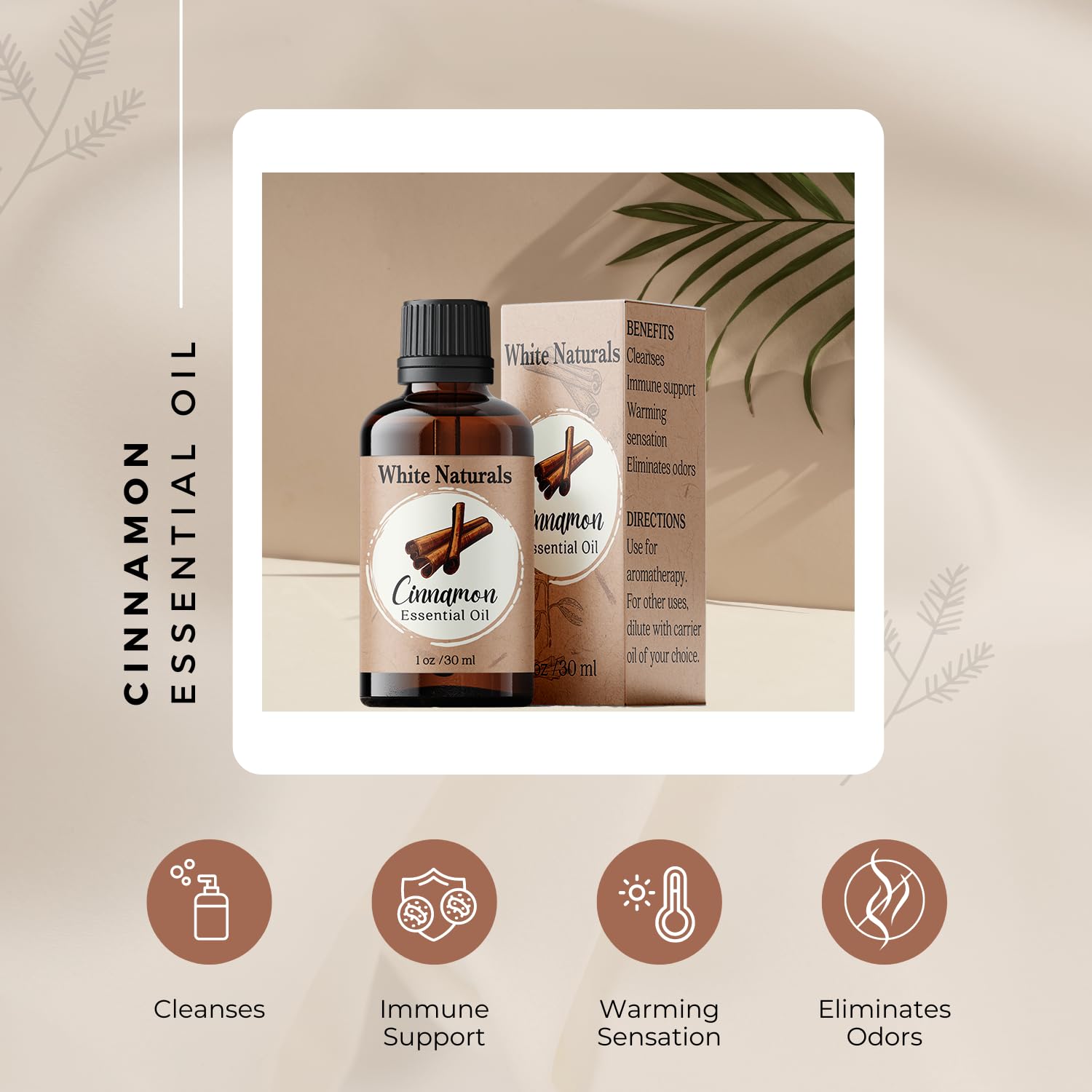 100% Pure Organic Cinnamon Essential Oil for Aromatherapy - Steam Distilled Therapeutic Grade Oil for Diffusers, Humidifiers, DIY Soap & Candle Making - Promotes Relaxation, Hair & Skin Care - Perfect for Spa, Massage, Home Fragrance & Stress Relief