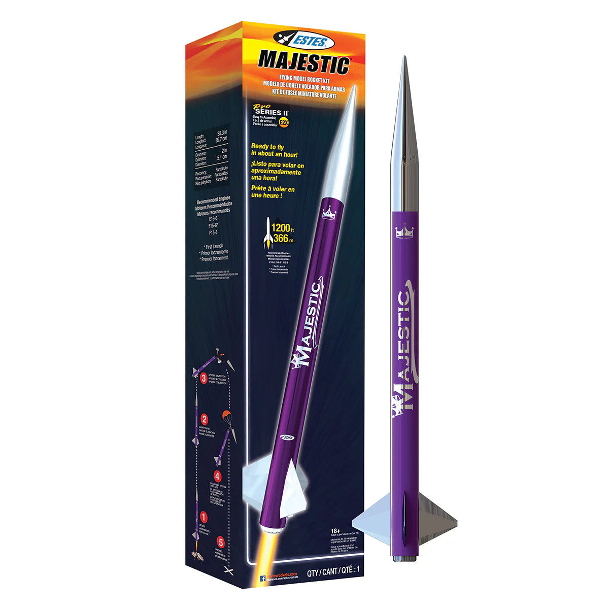 Estes Majestic Pro Series II Model Rocket Kit - High Performance DIY Rocket for Beginners & Hobbyists - Perfect for STEM Education, Outdoor Activities & Backyard Launches