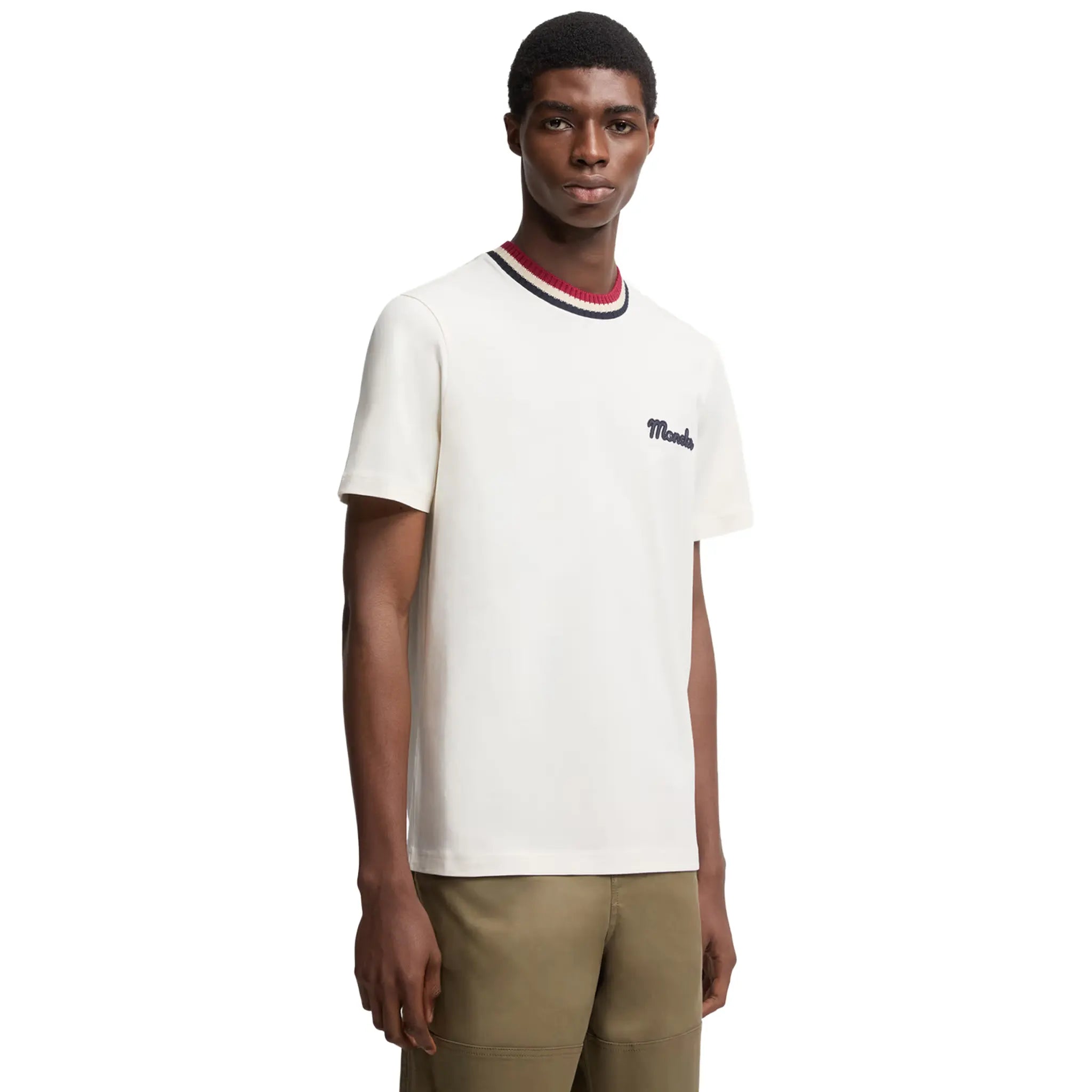 Moncler Tri-Color White T-Shirt for Men - Casual Short Sleeve Cotton Tee - Perfect for Streetwear & Summer Outfits