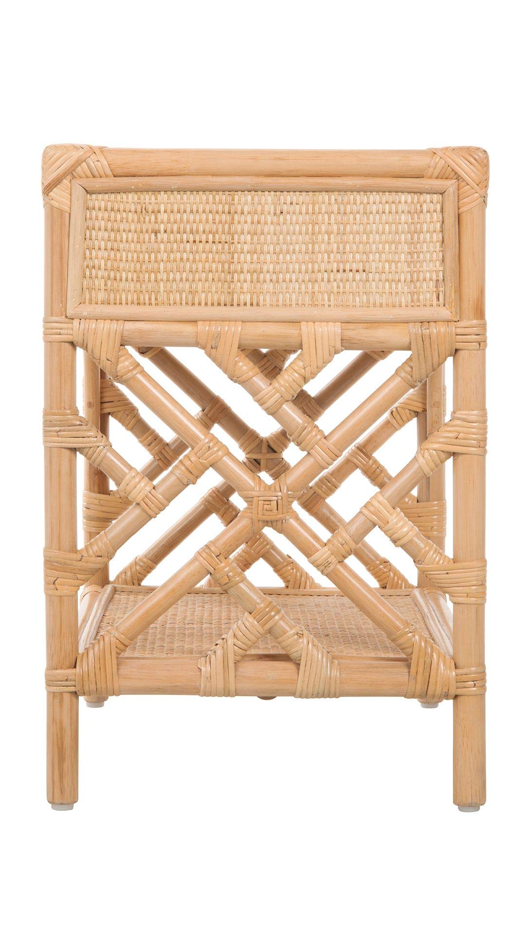 Kouboo Rattan Nightstand with Drawer - Chippendale Design Bedside Table for Bedroom & Living Room | Boho Mid-Century Modern Accent Table with Storage, Light Brown - Perfect for Small Spaces, Guest Rooms & Cozy Home Decor