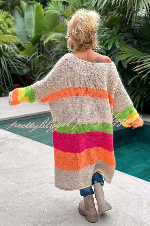 True Faith Knit Peace Pattern Color Blocks Loose Midi Sweater Dress - Cozy Casual Wear for Fall & Winter, Perfect for Office, Date Night and Weekend Outings