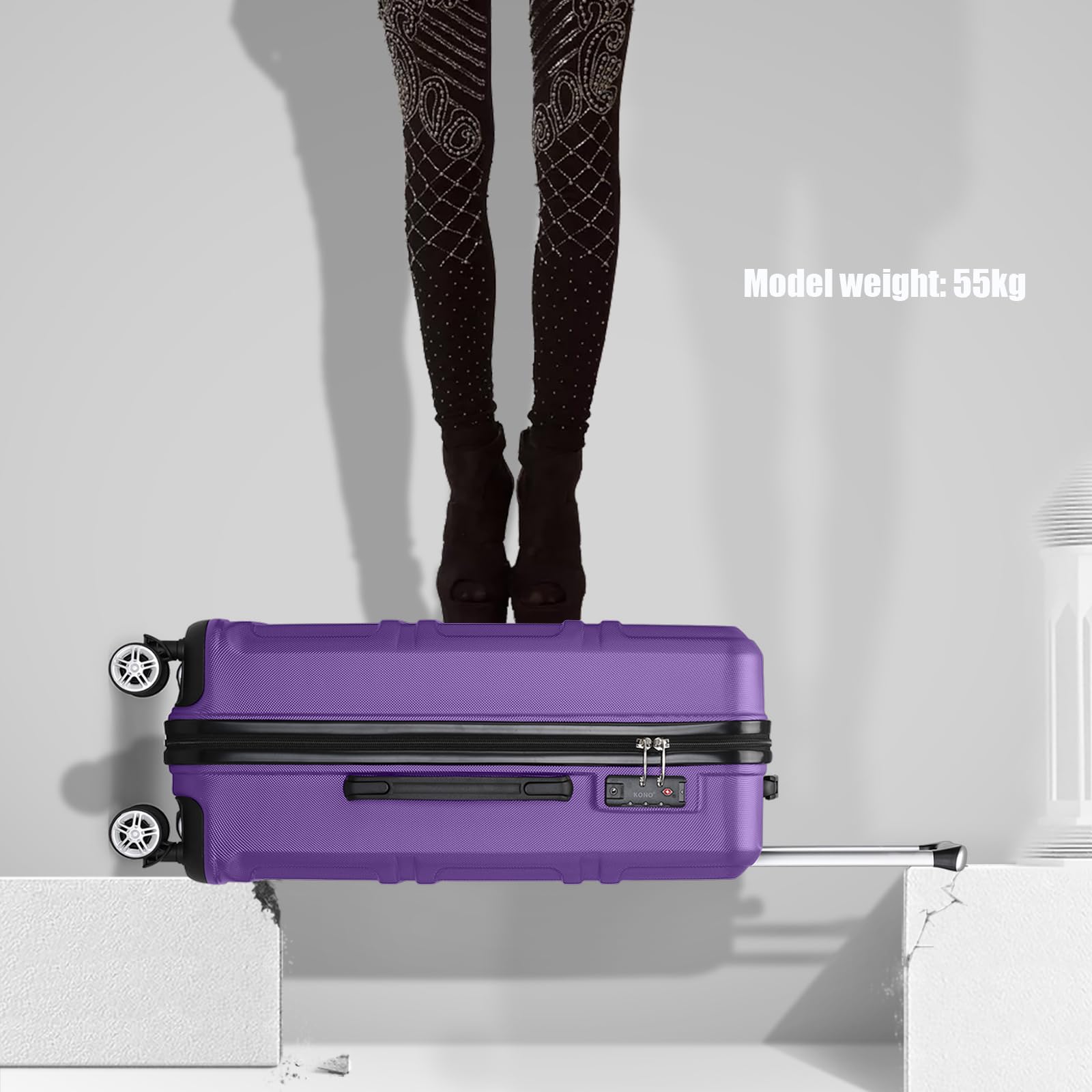 Kono 20'' Lightweight Hardside Carry-On Luggage with Spinner Wheels & TSA Lock - Airline Approved Purple Suitcase for Travel, Business Trips & Weekend Getaways