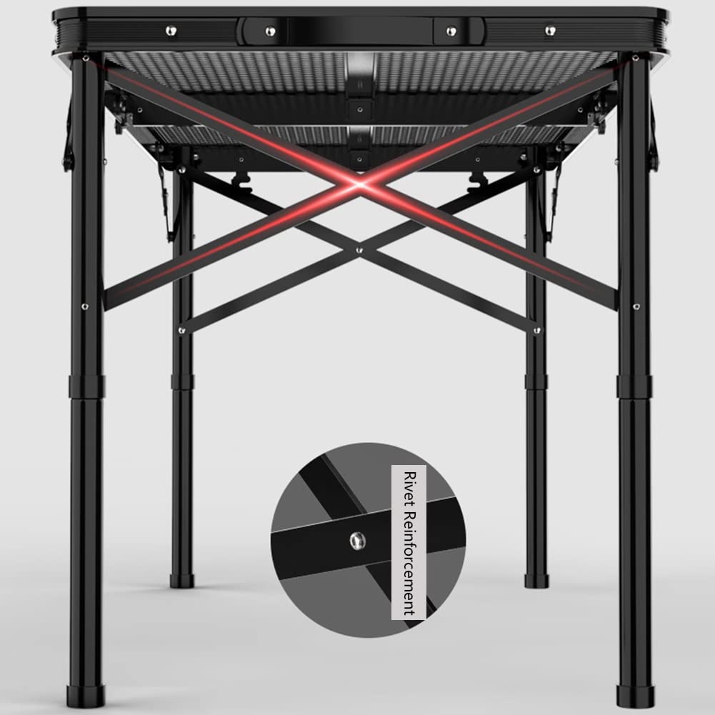 Heavy Duty Folding Table - Portable Adjustable Height Aluminum Camping Table with Handle, 220lbs Capacity Metal Mesh Desktop for Outdoor, Indoor, Camping, Picnic, BBQ, Party, Dining & Office Use