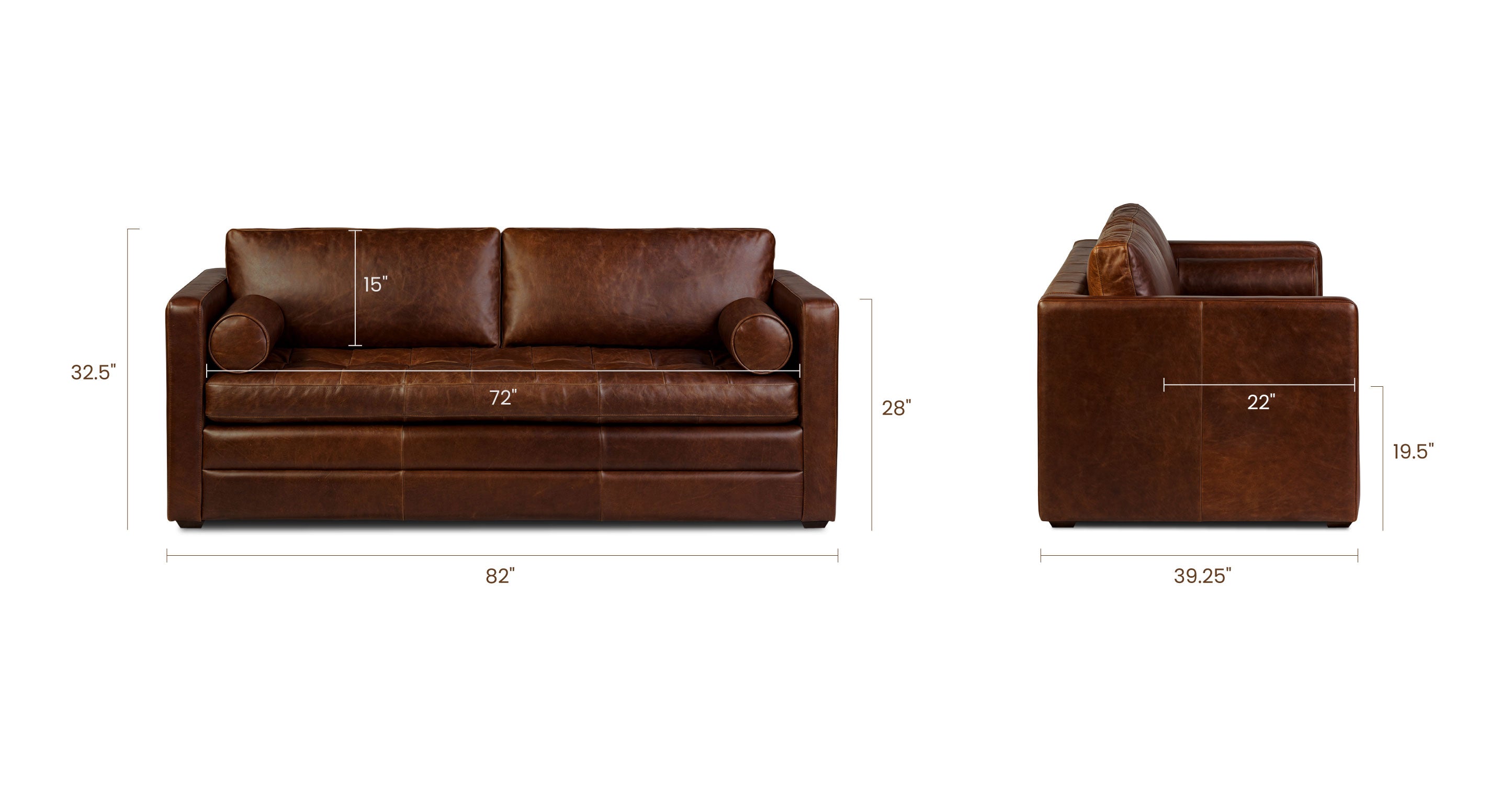 Napa 82 Leather Pull Out Convertible Sleeper Sofa - Premium Genuine Leather Sectional Couch with Chaise Lounge for Living Room, Bedroom & Guest Room | Perfect for Small Spaces, Apartments & Home Theater
