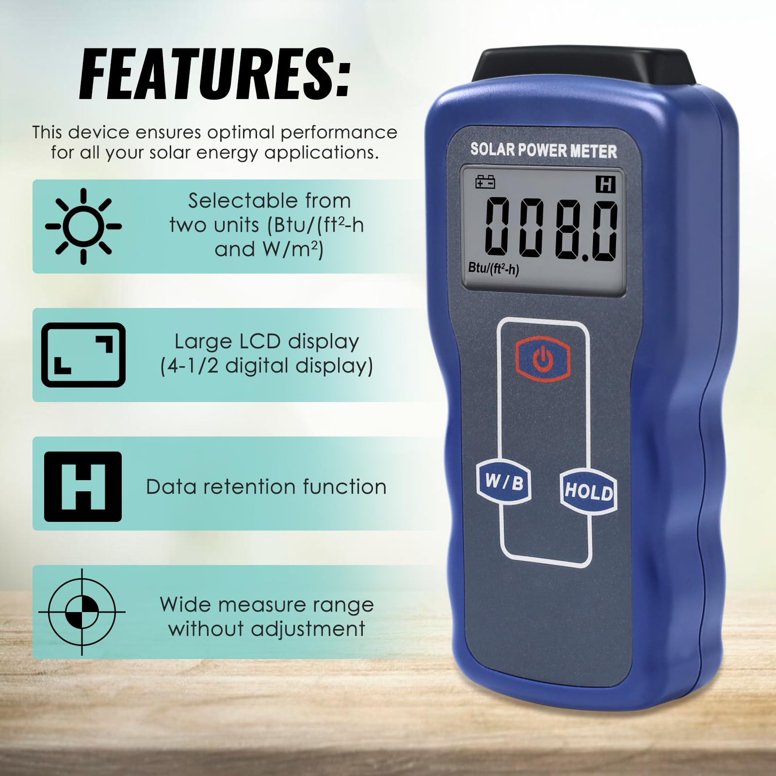 Digital Solar Power Meter - High Accuracy Sunlight Intensity Measurement for Solar Research & Monitoring | Perfect for Solar Panel Testing, Gardening, and Renewable Energy Studies