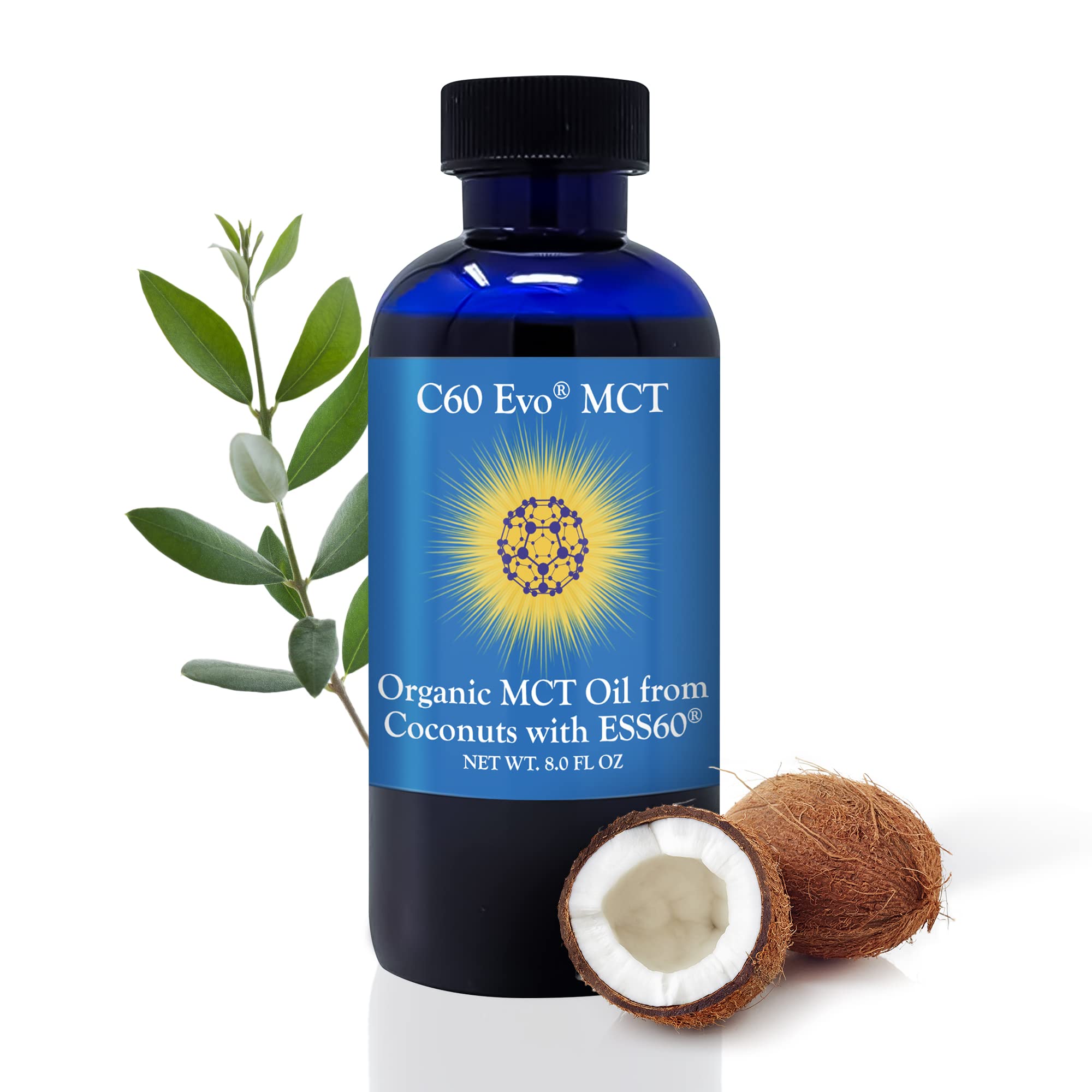 Premium MCT Oil with C60 ESS60 from Coconuts - Immune Support, Sleep Aid & Antioxidant Rich Supplement for Energy Boost, Joint & Flexibility Support - 8 oz - Ideal for Keto Diet, Coffee Boost & Daily Wellness Routine
