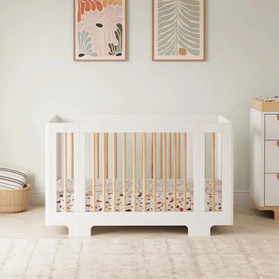 Babyletto Yuzu 8-in-1 Convertible Crib - White & Natural Wood | Nursery Furniture for Newborn to Toddler | Modern Baby Bed for Small Spaces & Gender-Neutral Nursery Decor