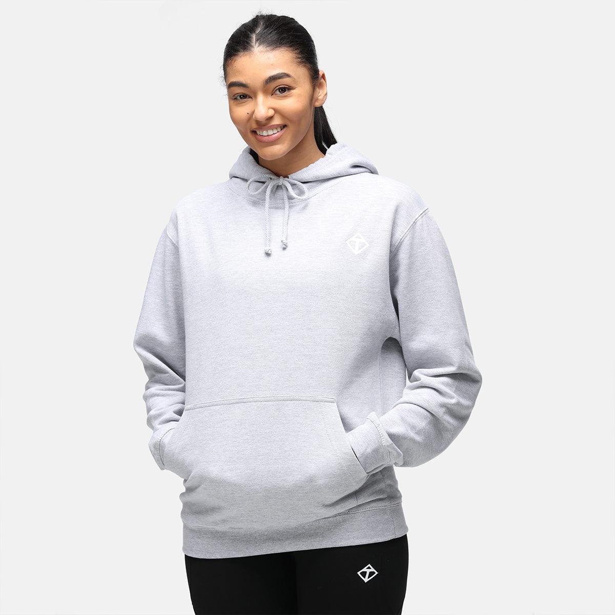 Heather Grey Diamond Hoodie for Men & Women - Soft Fleece Pullover with Stylish Diamond Design - Perfect for Casual Wear, Gym, and Outdoor Activities