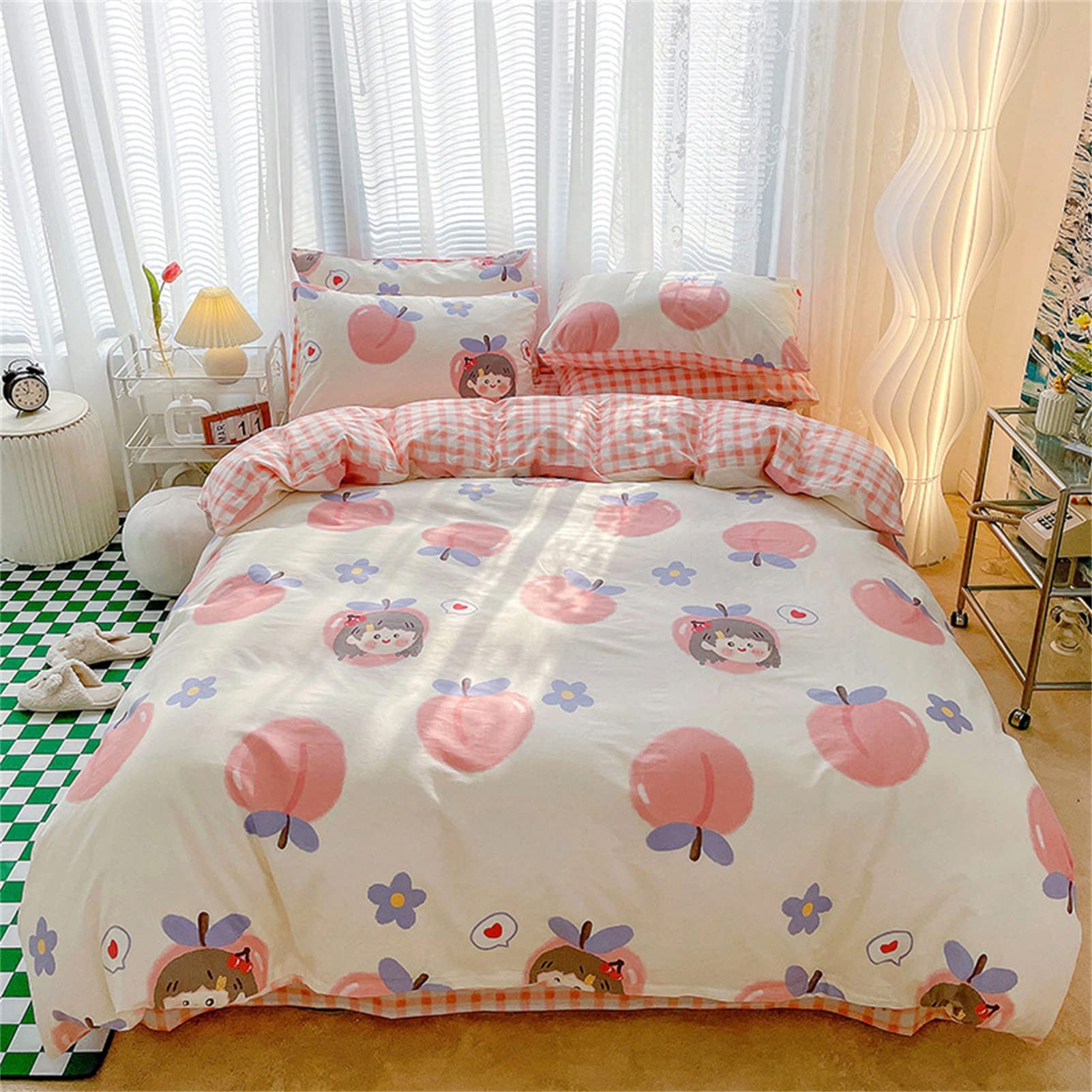 100% Cotton 4-Piece Comforter Set - Reversible Breathable Bedding with Floral Print for Girls, Women & Students (D-1.8m) | Perfect for Dorm Rooms, Guest Bedrooms & Cozy Home Decor