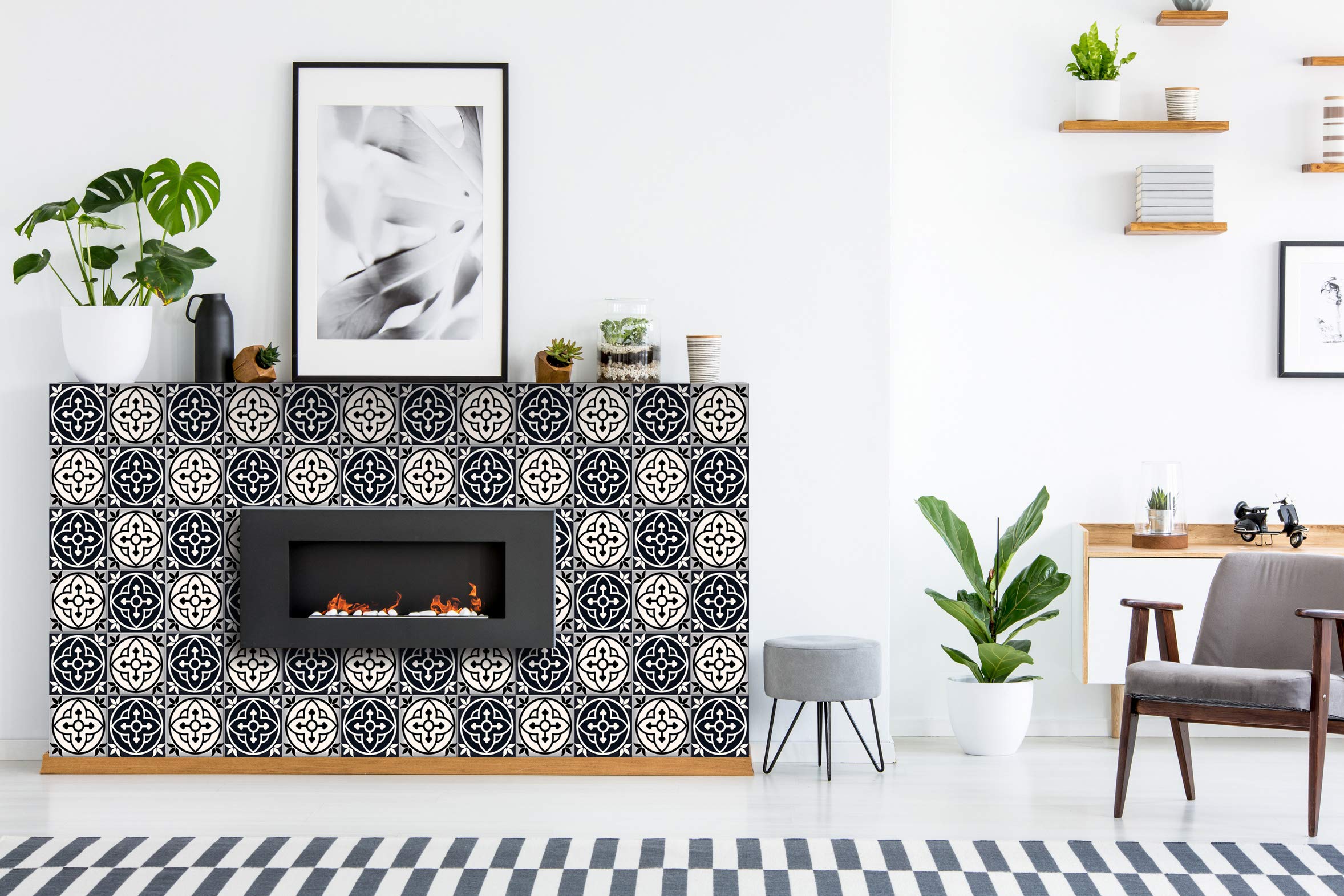 Mi Alma Black and White Peel and Stick Tile Stickers - 24 PC Set of 6x6 Inch Vinyl Wall Decals for Kitchen Backsplash & Bathroom Decor - Easy DIY Home Renovation (Stars Design) - Perfect for Renters, Apartments, and Quick Home Makeovers
