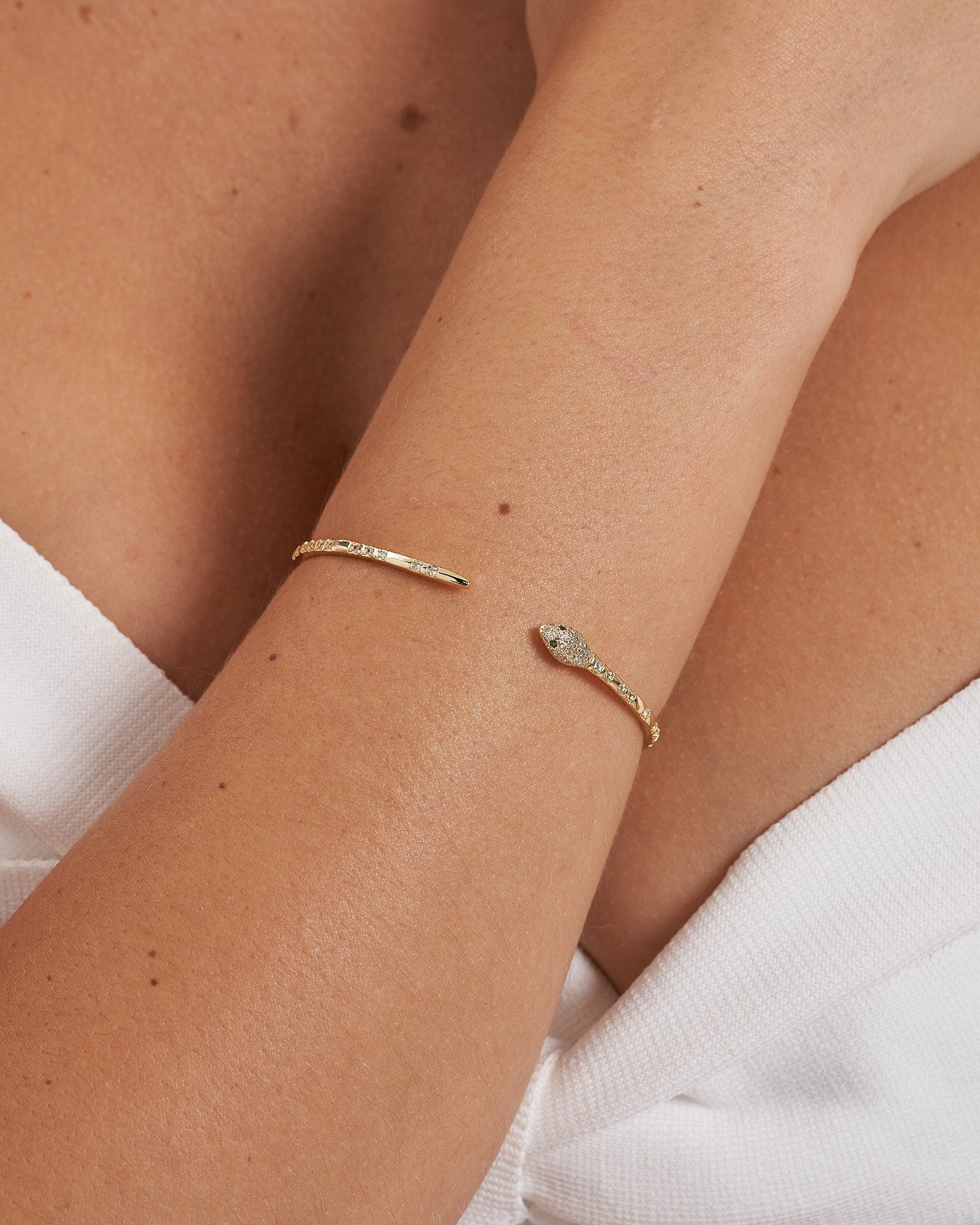 Izoa Green Eye Embellished Cuff Gold Bracelet - Elegant Statement Jewelry for Women, Perfect for Parties, Weddings & Special Occasions