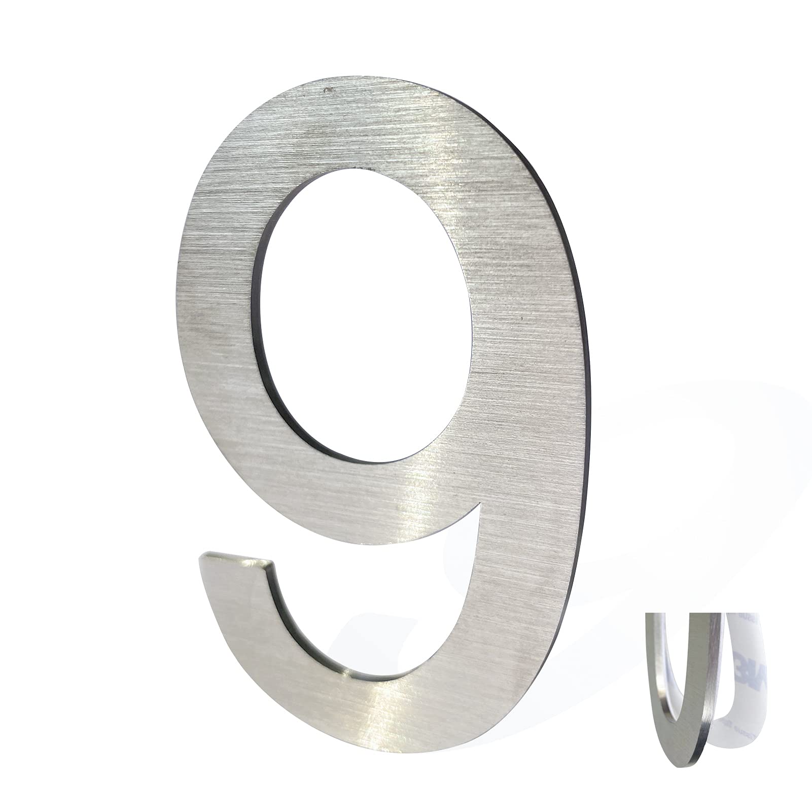 Modern Stainless Steel House Numbers - Self-Adhesive Metal Address Plaques (3-9 Inch, Silver) for Mailbox, Front Door & Outdoor Wall Decor
