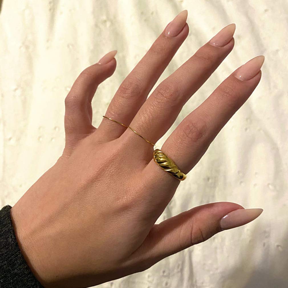 Chunky Gold Ring for Women - Croissant Dome Signet Twist Wide Stackable Ring Jewelry (Size 5-10) | Perfect for Everyday Wear, Stacking & Gift Giving