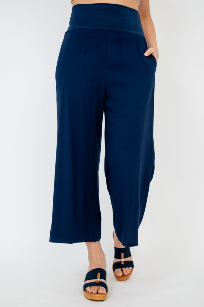Landon Capri Pants - Soft Indigo Linen Bamboo Blend for Women | Comfortable & Breathable for Summer, Travel & Casual Wear
