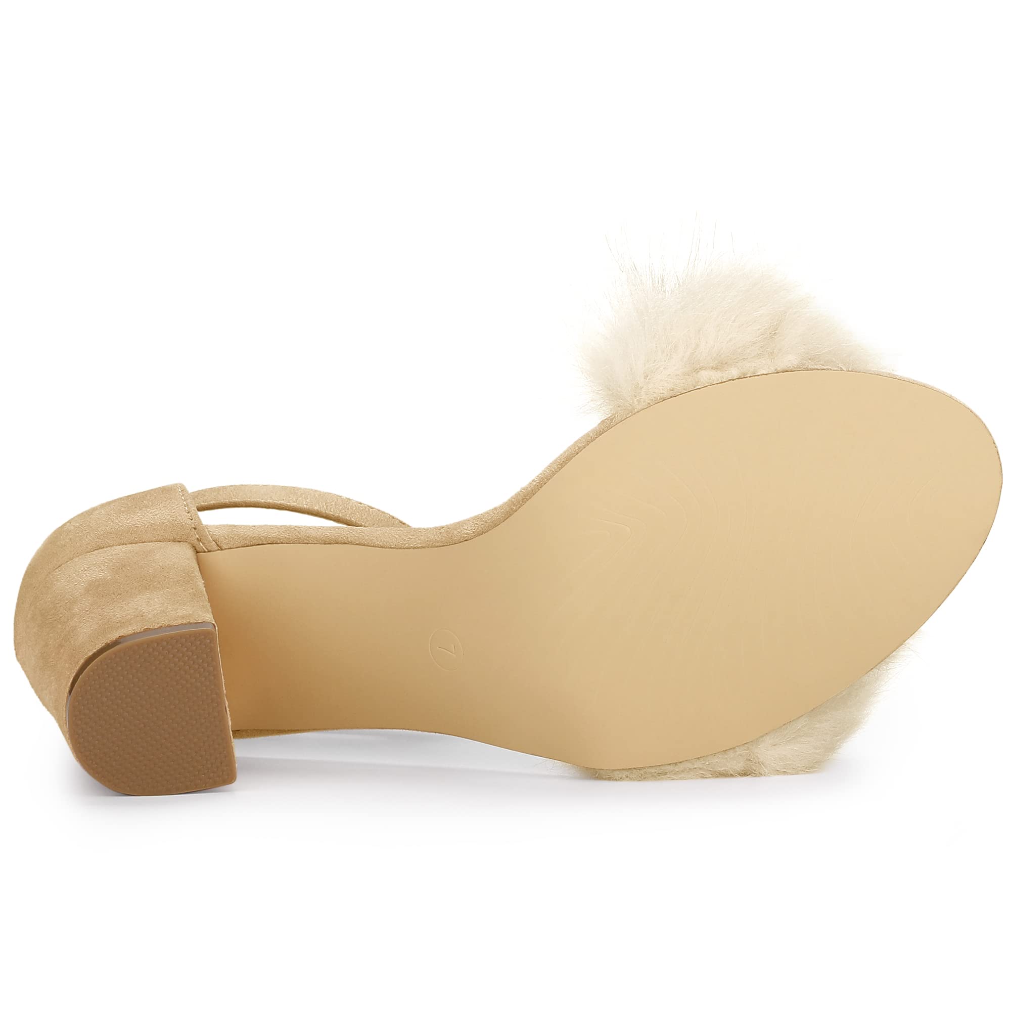 Allegra K Women's Faux Fur Ankle Strap Block Heel Sandals - Comfortable Dress Shoes for Parties, Weddings & Evening Events