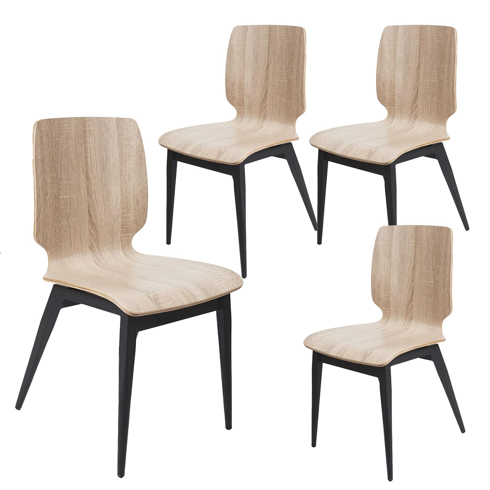 Modern Wooden Dining Chairs Set of 4 - Sturdy Metal Legs & Comfortable Wooden Seats - Preassembled Light Brown Side Chairs for Dining Room, Kitchen, Living Room - Perfect for Family Gatherings & Home Decor