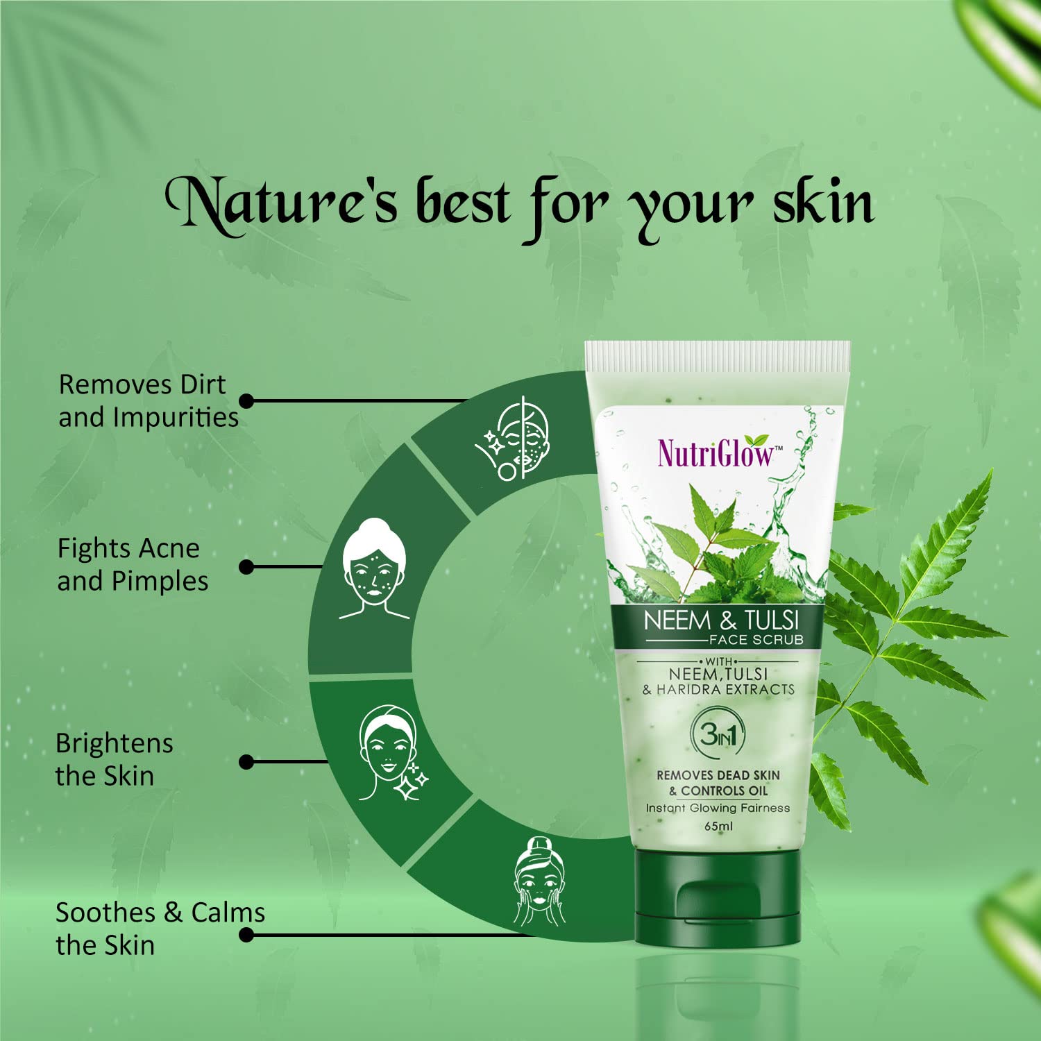 Nutriglow Face Wash & Scrub Set (65ml Each) with Haridra Extracts - Pack of 2 for Glowing Skin - Perfect for Daily Cleansing & Exfoliating Routine