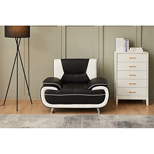Kingway Furniture Lilian Faux Leather Living Room Chair - Black & White Modern Accent Chair for Home Office, Lounge & Living Room Decor