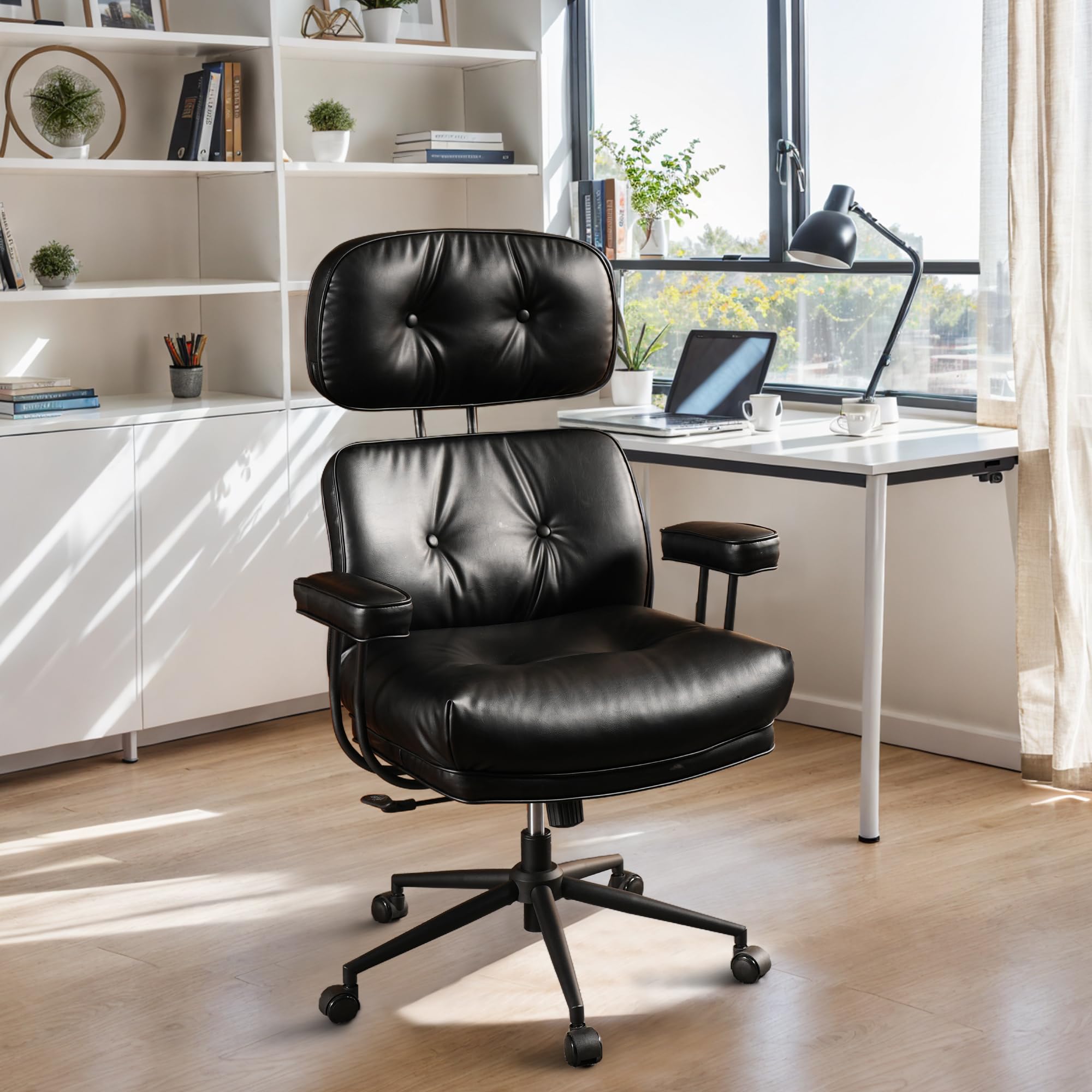 Big and Tall Office Chair for Heavy People - 300LBS Weight Capacity PU Leather Executive Chair with Lumbar Support, High Back Ergonomic Computer Desk Chair for Home & Office (Black) - Perfect for Managers, Long Work Hours & Gaming Sessions