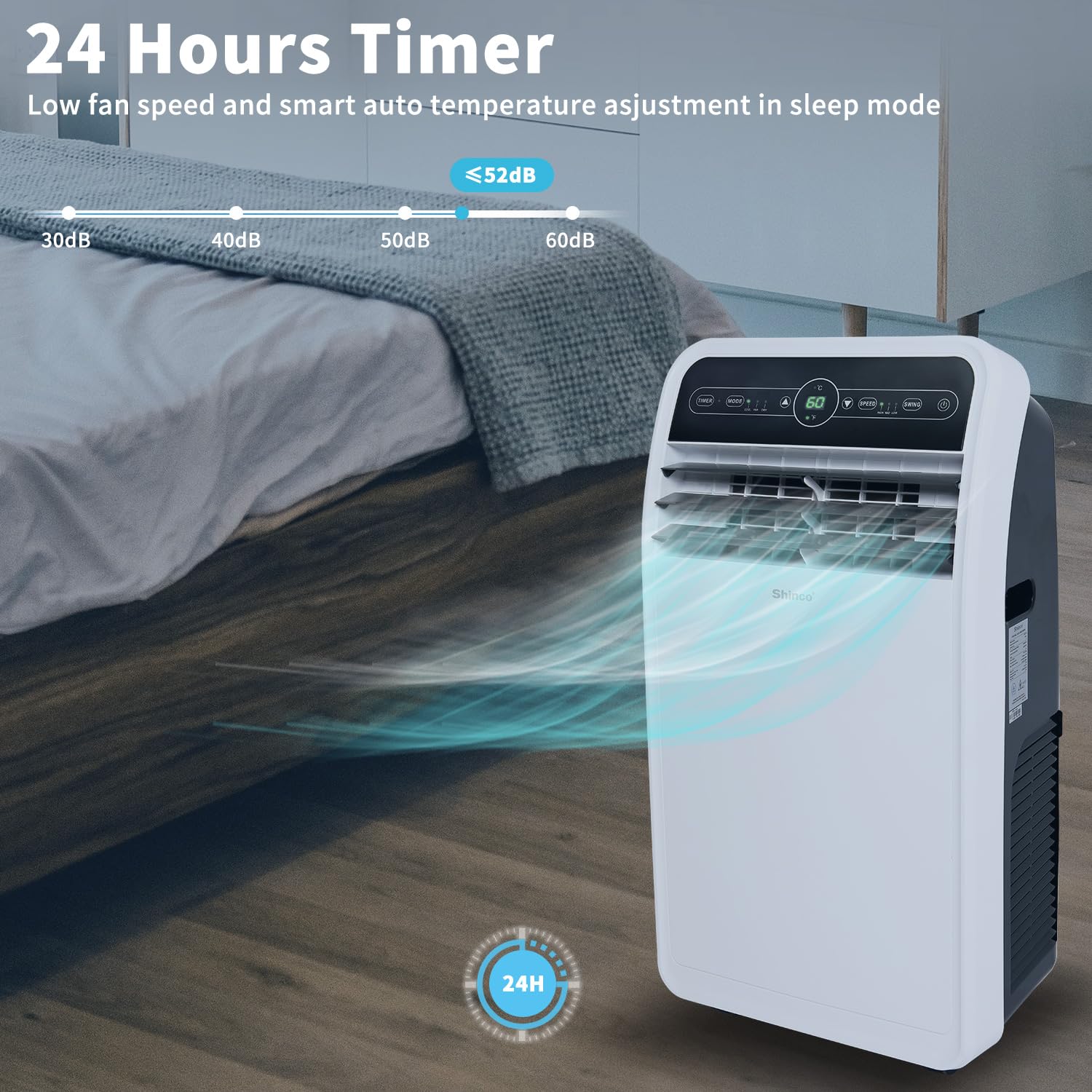 Shinco 12,000 BTU Portable Air Conditioner - 3-in-1 Cooling, Dehumidifier & Fan for Rooms up to 400 sq.ft - Includes Remote Control, 24H Timer & Installation Kit - Perfect for Bedrooms, Offices & Small Apartments