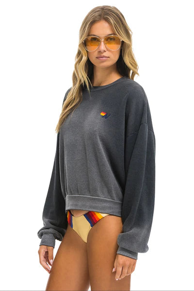 Aviator Nation Essential Crew Sweatshirt - Relaxed Fit Faded Smoke Color | Casual Streetwear for Men & Women | Perfect for Lounging, Travel & Everyday Wear