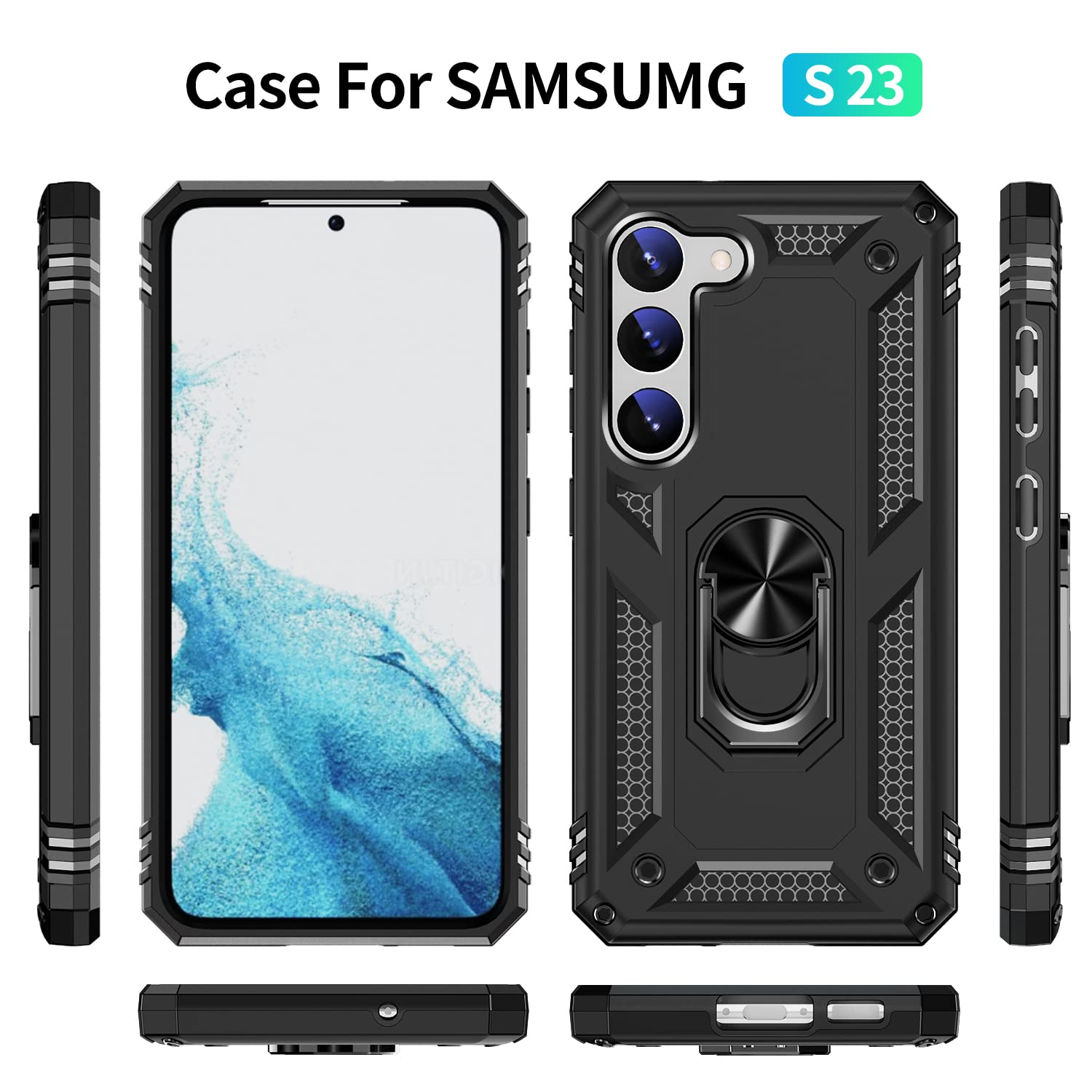 Shockproof Magnetic Phone Case for Samsung Galaxy S23 with Screen Protector & Kickstand - Black | Perfect for Work, Travel & Everyday Protection