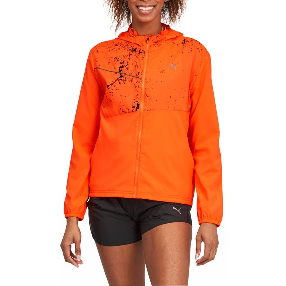 Puma Women's Graphic Hooded Jacket - Stylish Orange Outerwear for Casual Wear & Outdoor Activities