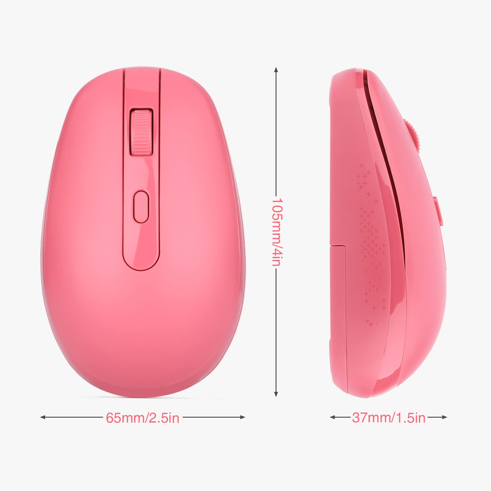 Rii RM700 Wireless Silent Mouse - 2.4G USB Nano Receiver for Laptop, PC, Mac, Chromebook - Ergonomic Computer Mouse (Pink) - Perfect for Office, Home & Travel Use