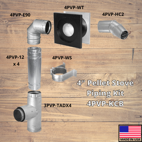 Comfortbilt/Duravent 4 Inch Pellet Stove Piping Kit with 90° Elbow - Galvalume Steel Vent Pipe for Wood Pellet Stoves - Perfect for Home Heating & Installation