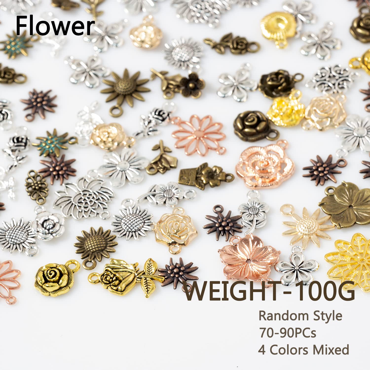 Stino 100g Bulk Metal Pendant Charms for Jewelry Making - Silver & Gold Charms for Bracelets, Necklaces & DIY Crafts (Animals, Plants, Flowers, Pets) - Perfect for Handmade Jewelry, Scrapbooking & Gift Making