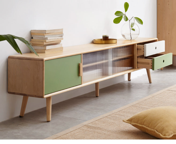 Solid Beech Wood TV Stand - Rustic Forest Style Media Console for Living Room, Bedroom & Home Theater