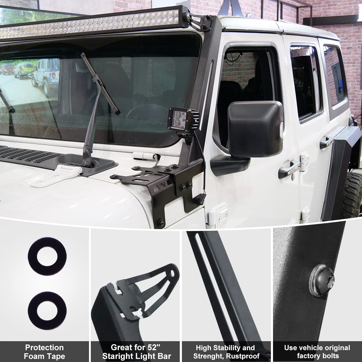 Jeep Wrangler JL JLU Unlimited & Gladiator JT LED Light Bar Mounting Brackets (2018-2025) - 50-52