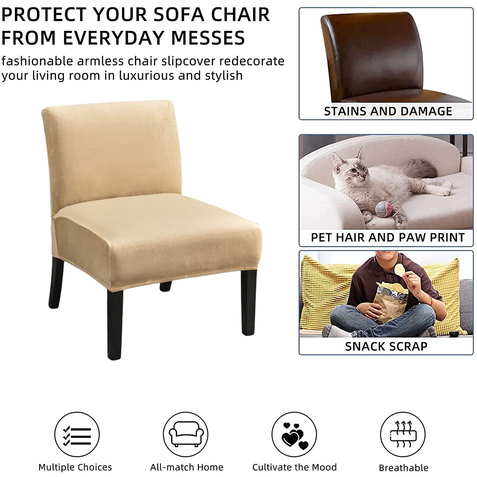 Eco-Ancheng Washable Removable Armless Chair Slipcover - Printed Furniture Protector for Accent, Slipper Chairs - Perfect for Living Room, Dining Room, Hotel Use