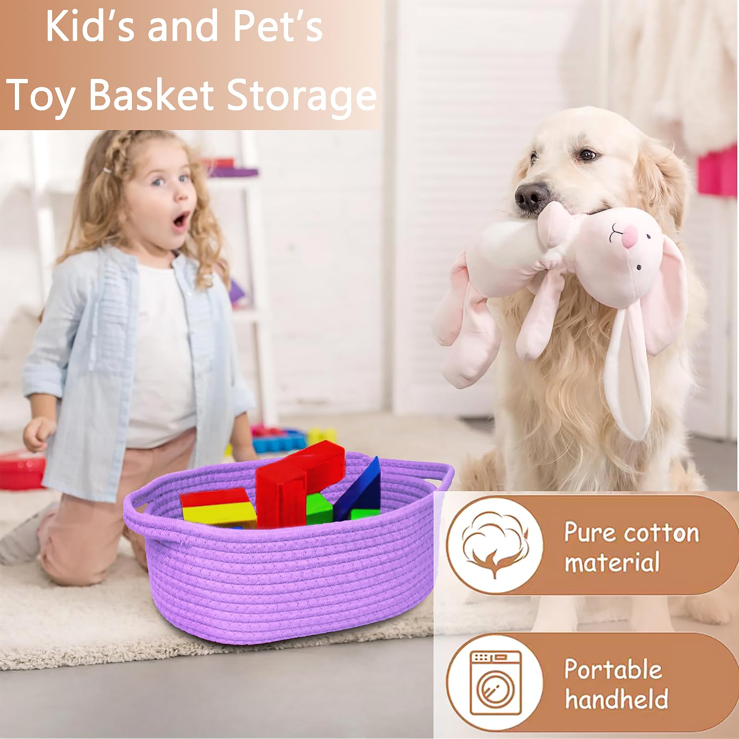 Baby Gift Basket with Gift Bags & Ribbons - Empty Cotton Storage Basket for Toys, Baby & Pet Supplies - 12x8x5 Inches, Purple - Perfect for Baby Showers, Nursery Organization & Pet Toy Storage