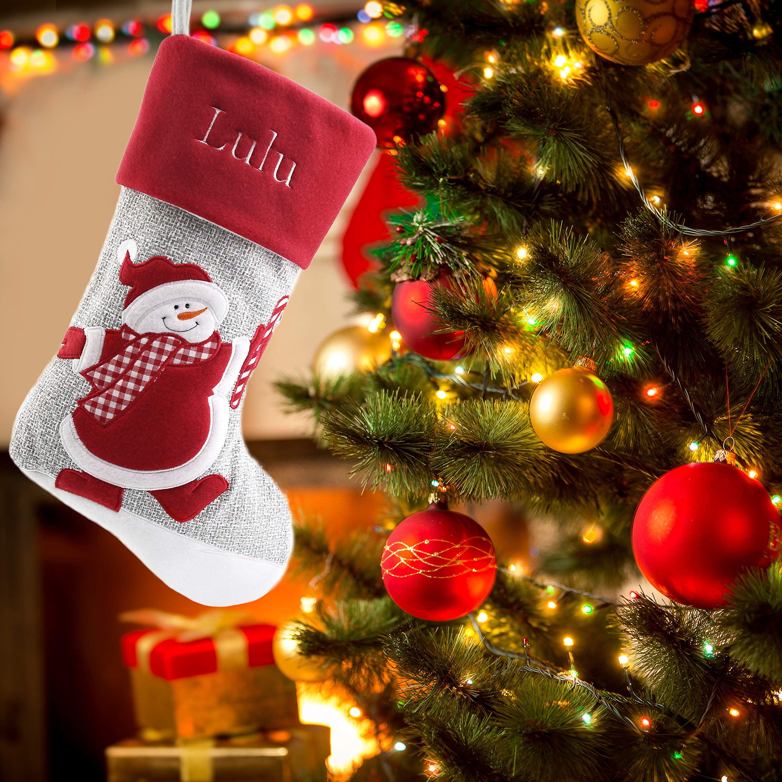 WEWILL Express 18'' Personalized Christmas Stockings with Snowman Embroidery - Custom Holiday Stockings for Family & Kids - Perfect for Fireplace Decor, Gift Giving & Christmas Traditions