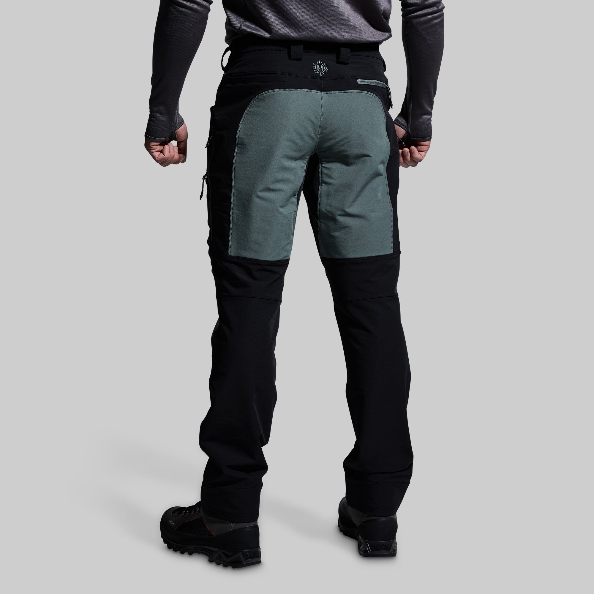 Men's Frontier Outdoor Pants - Black with Fog Knee Panels for Hiking, Camping & Adventure Activities