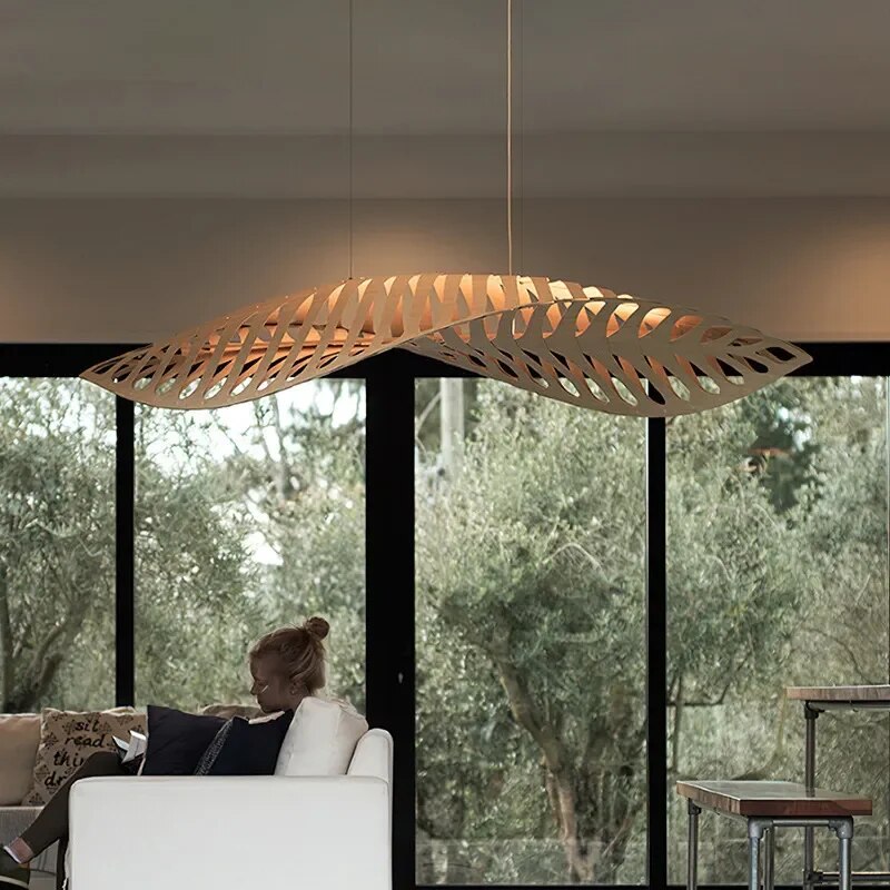 Handcrafted Wabi Sabi Wooden Fish Bone Pendant Chandelier - Rustic Boho Ceiling Light for Dining Room, Bedroom & Living Room Decor