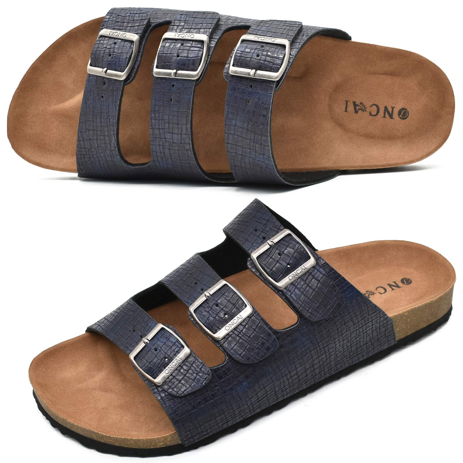 ONCAI Men's Adjustable Buckle Strap Sandals - Soft Cushion Cork Rubber Sole Beach Slides for Summer (Size 7-13) | Comfortable Outdoor Walking, Poolside Relaxation & Vacation Wear