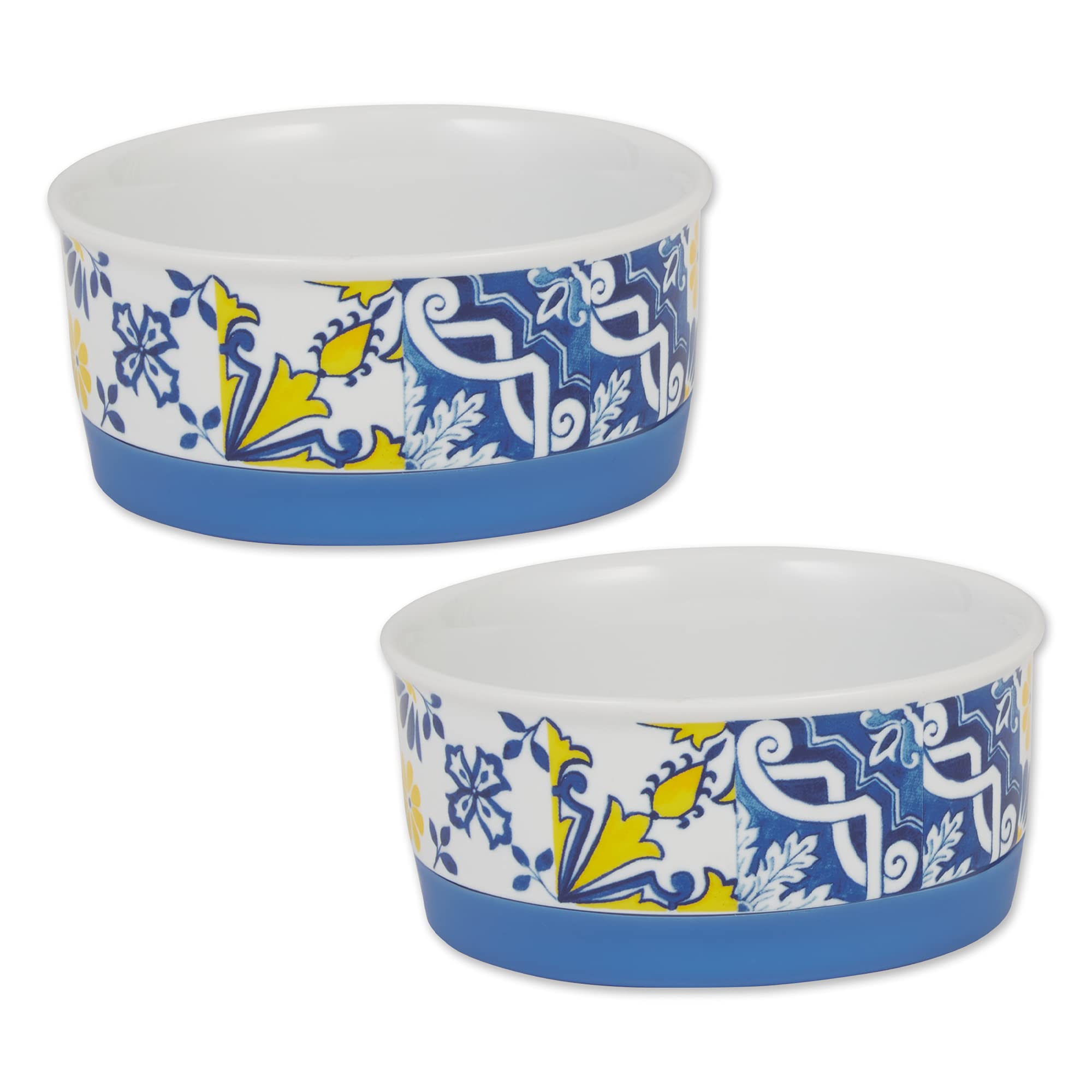 **Non-Slip Ceramic Pet Bowls for Food & Water – Bone Dry Design, Less Messy Feeding – Microwave & Dishwasher Safe Small Set (4.25x2 Inches, Azulejos Tile, 2-Pack) – Perfect for Cats & Dogs at Home or Travel**