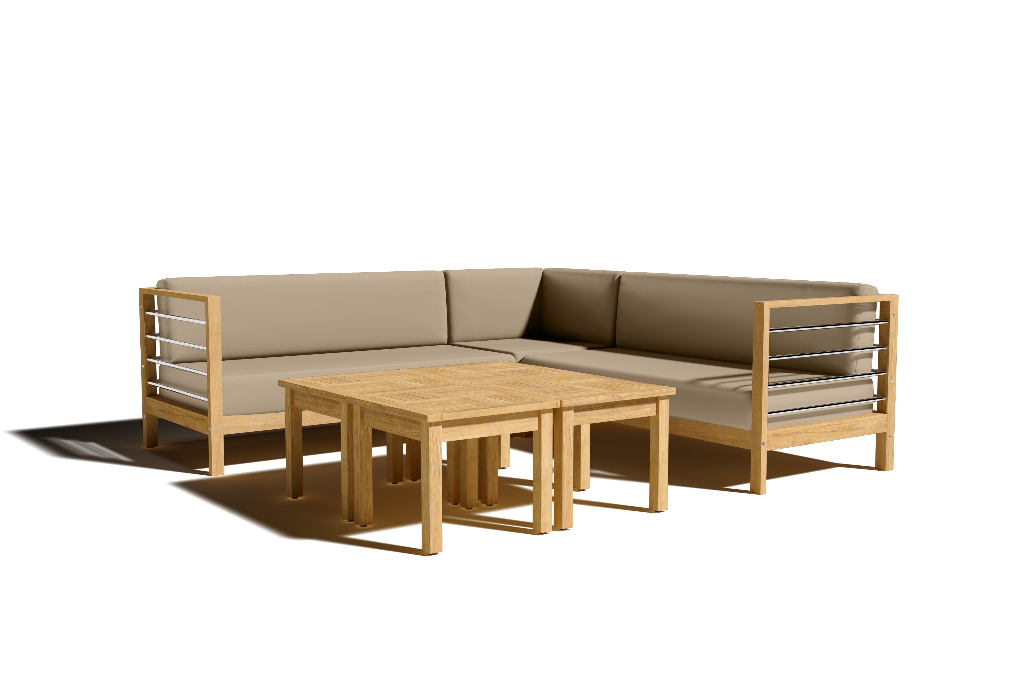 Premium 7-Piece Teak Outdoor Sectional Sofa Set with Sunbrella Fawn Cushions – Deep Seating Patio Furniture for Garden, Poolside & Backyard Relaxation