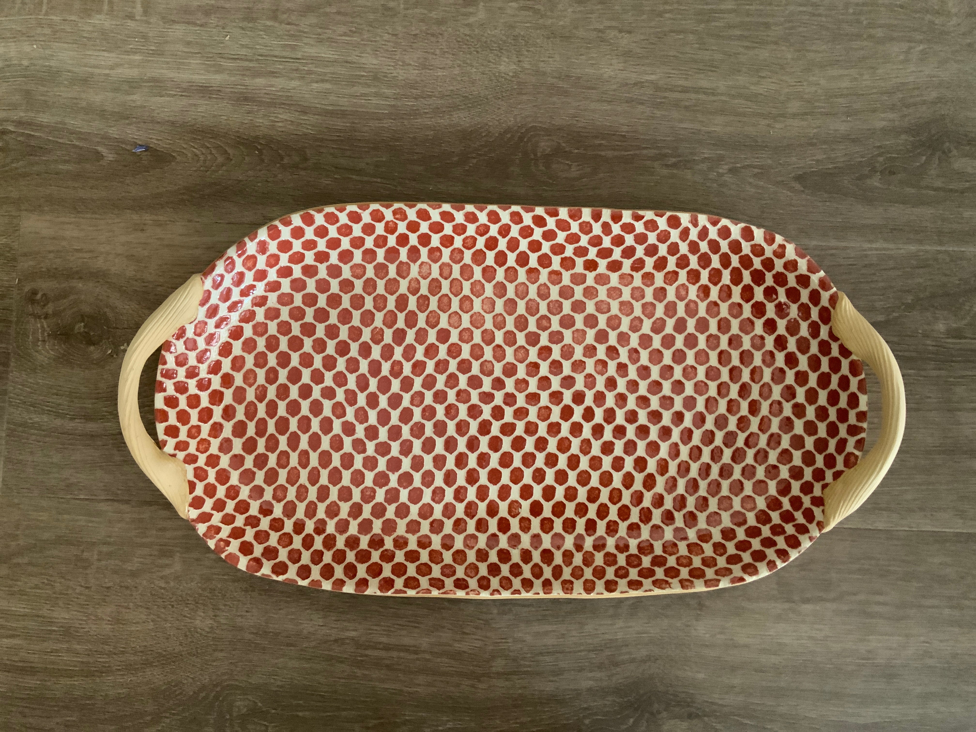 18x9 Inch Oval Serving Tray with Handles - Dot Poppy Design - Perfect for Breakfast in Bed, Brunch, or Party Serving - Durable and Stylish Home Decor