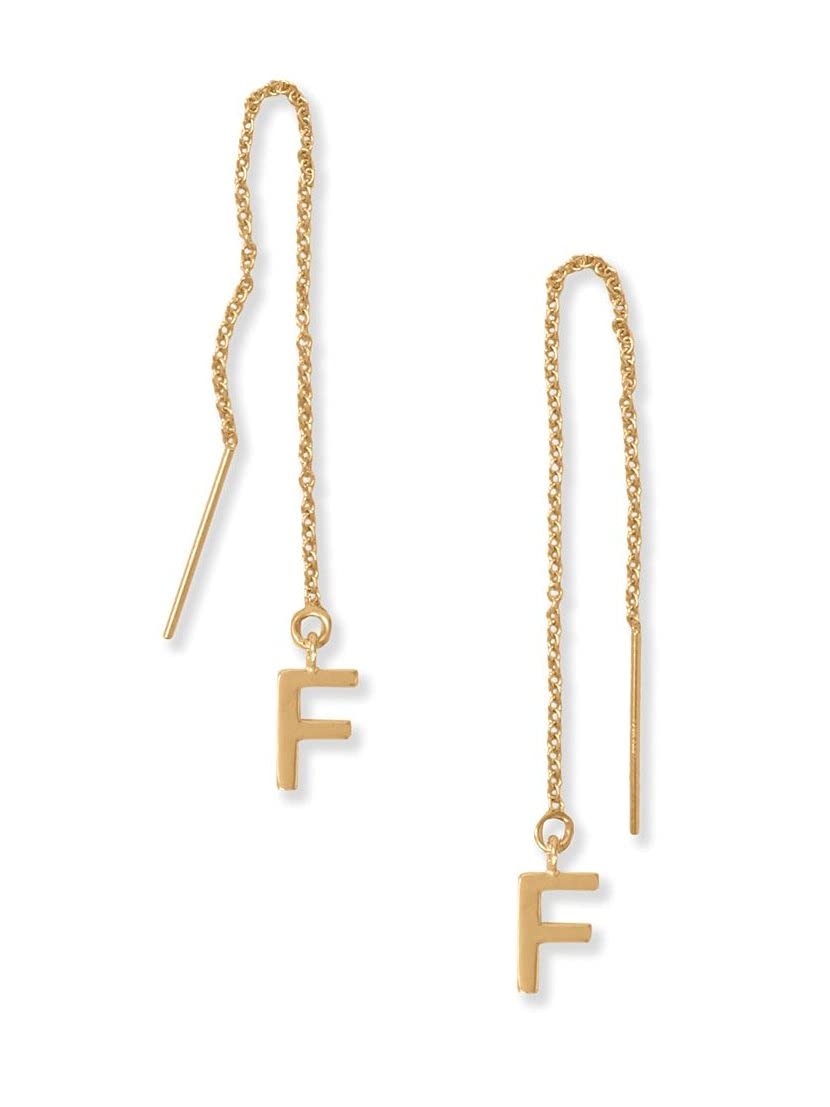 Alphabet Threader Earrings Letter F - 14k Gold Plated Sterling Silver Jewelry for Women - Perfect for Gifts, Parties & Everyday Wear