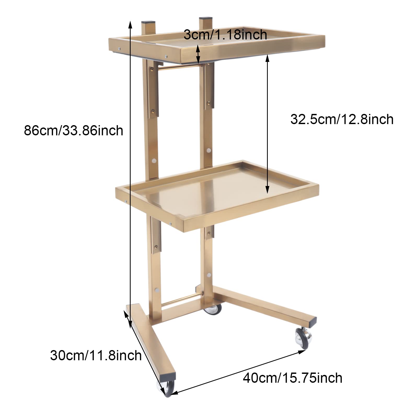 Premium 2-Tier Salon Rolling Cart - Beauty Spa Machine Holder & Storage Trolley for Salon, Studio, Clinic & Dental Office - Gold | Mobile Organizer for Hair Styling, Nail Art & Medical Equipment