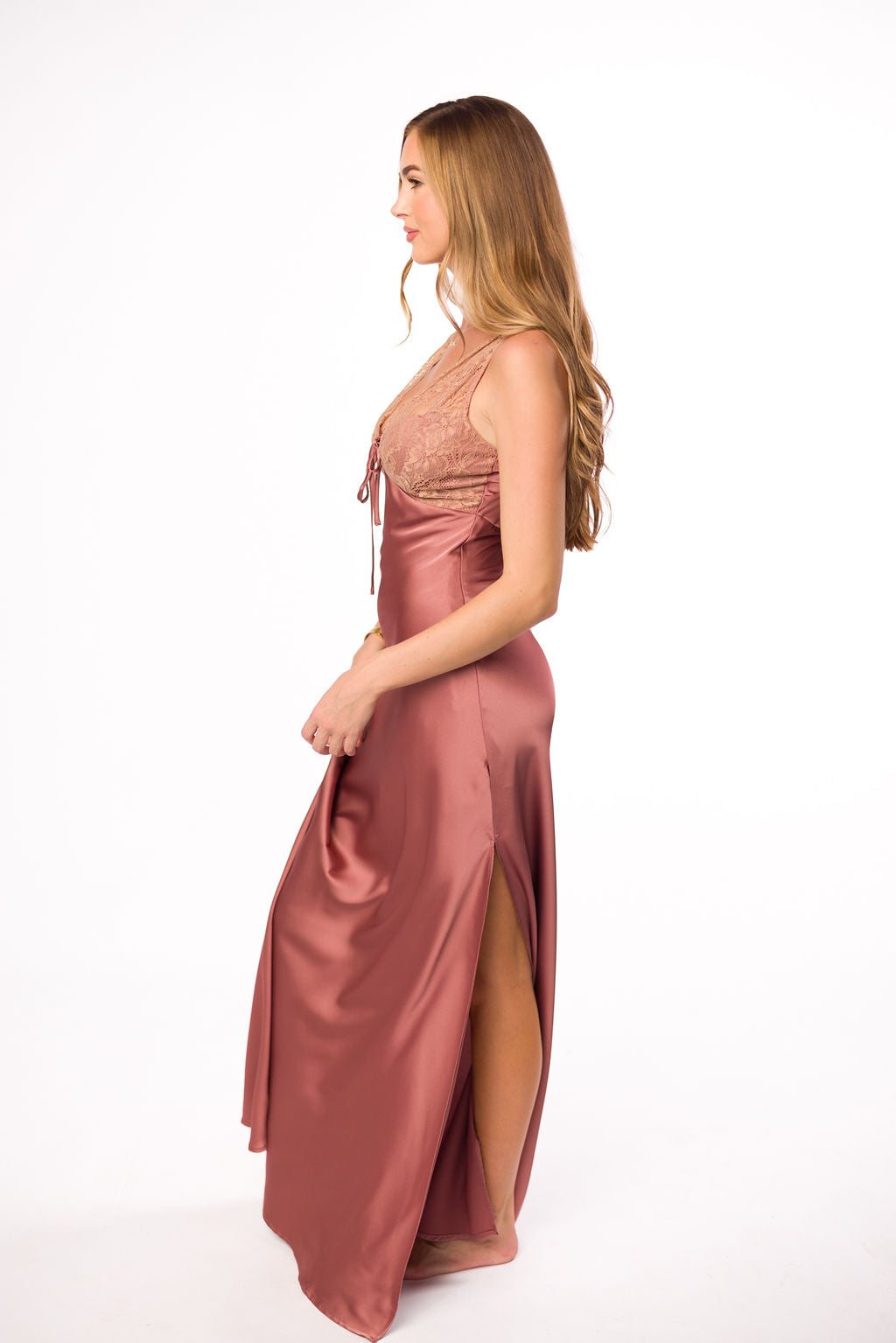 Christina Lace & Satin Contrast Maxi Dress - Elegant Blushed Cashmere Formal Gown for Weddings, Prom & Evening Events