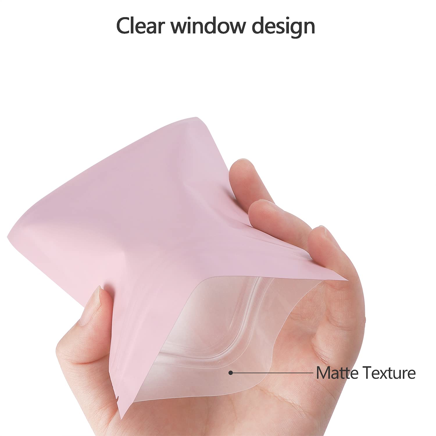 100 Pack 3.3 x 5.1 Inch Pink Mylar Bags with Clear Window - Resealable, Smell Proof, Airtight Foil Pouch for Food Storage, Coffee, Tea, Herbs & Cannabis Preservation - Perfect for Kitchen, Pantry & Travel Organization