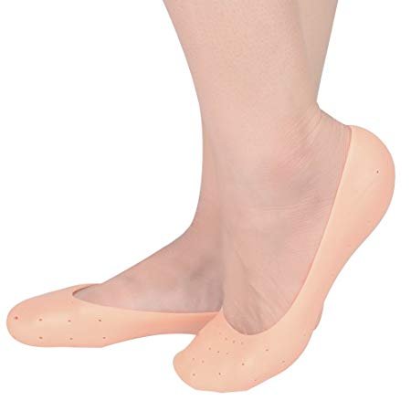 Divinezon Moisturizing Silicone Gel Socks for Women - Ultra Soft Foot Care for Dry Skin, Cracked Heels & Calluses - One Size Fits Most (Beige) - Perfect for Overnight Hydration, Spa Treatment & Relaxation at Home
