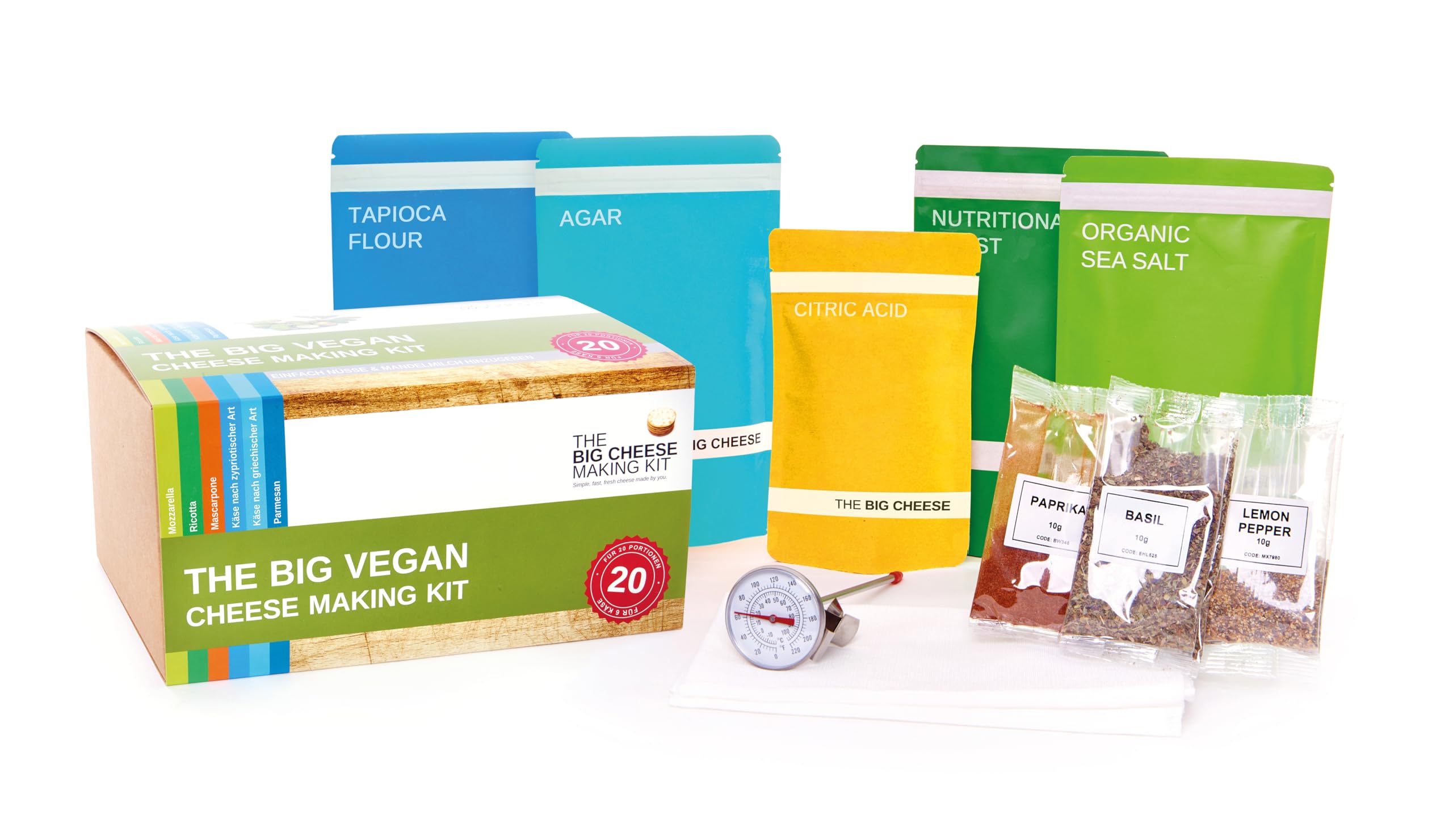 The Big Vegan Cheese Making Kit - DIY Vegan Cheese Starter for Mozzarella, Ricotta, Feta | Dairy-Free Cheese Maker Supplies | Perfect Plant-Based Food Gift | Make 6 Types & 20 Batches | Great for Vegan Cooking, Parties & Holiday Gifts