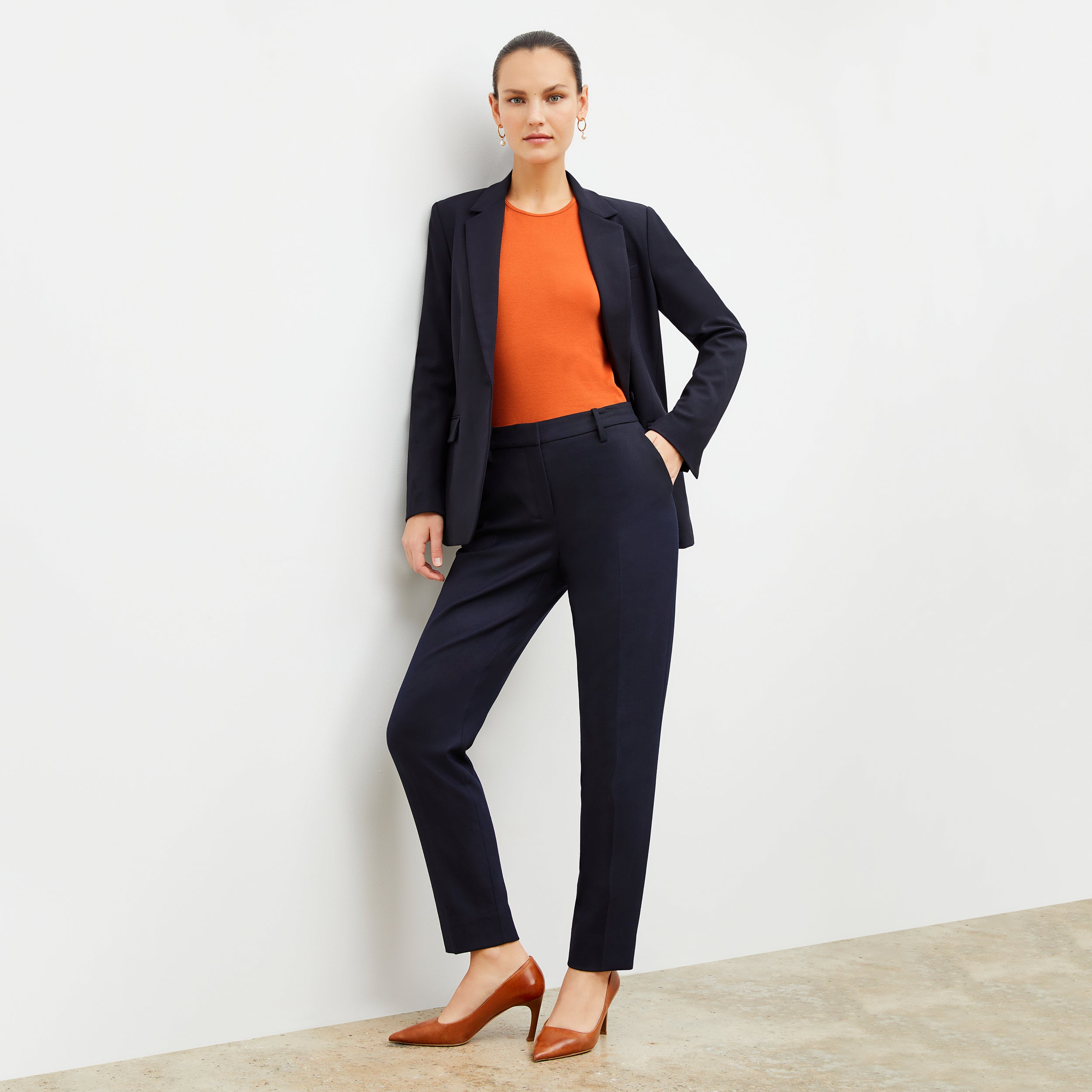 Premium Washable Wool Twill Mejia Pants - Dark Navy | Comfortable & Durable Office Wear & Travel Essentials
